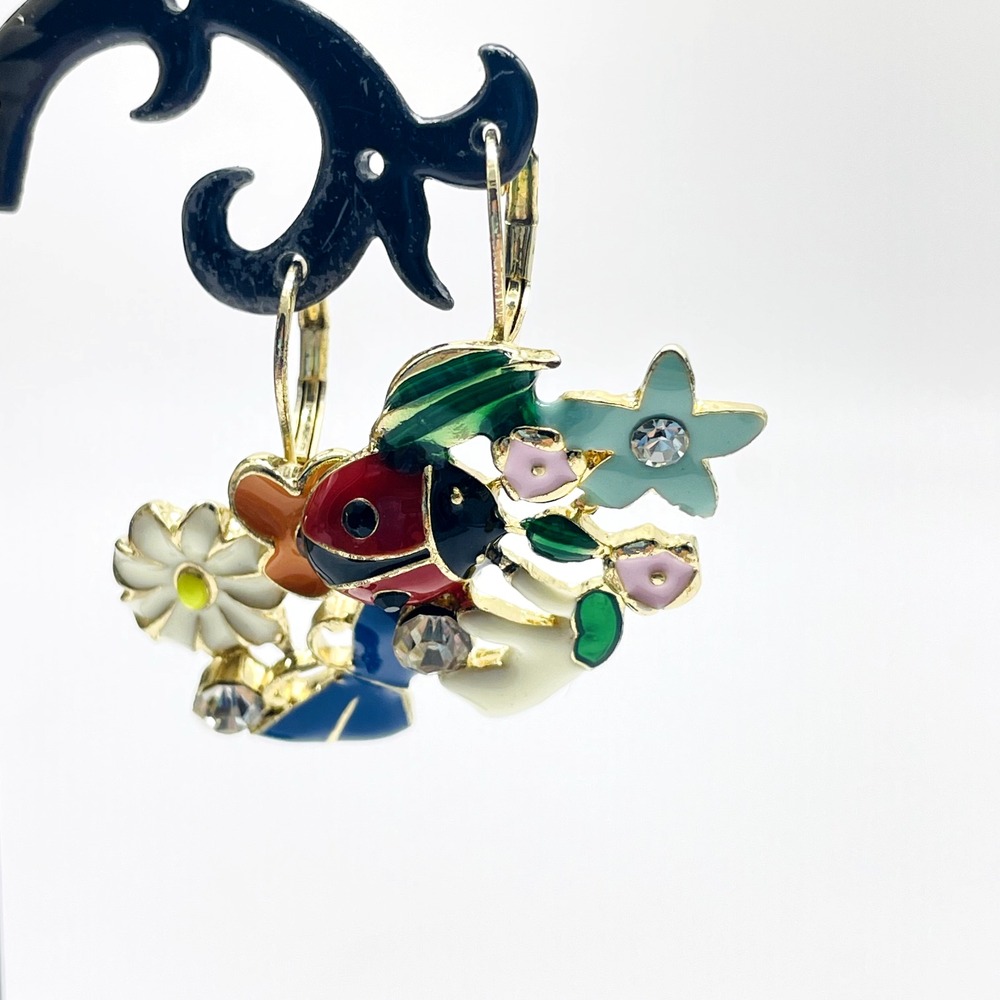 Vintage Earrings Lot of 2 Bug Floral Daisy Enamel Flower Statement Retro - Picture 15 of 16